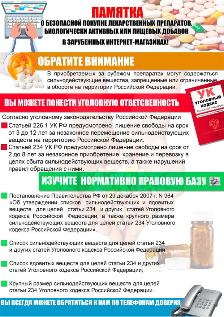 В приобретаемых в зарубежных интернет- магазинах препаратах могут содержаться вещества, запрещенные в России